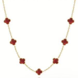 Women’s 5 elegant red clover motifs Lucky Stainless Steel Necklace Gift
